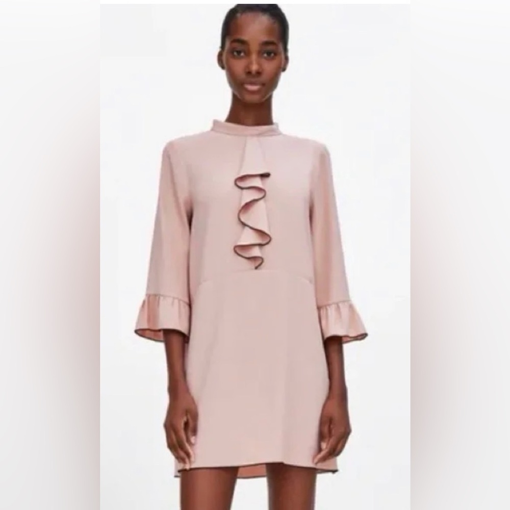 ZARA BASIC Blush Pink Ruffle Dress